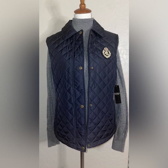 New! Lauren Ralph Lauren DarkNavy Crested RLL Logo Quilted Puffer Vest Size XL👑 - Picture 7 of 13